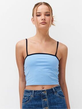 Ghanda Light Blue Spaghetti Strap Crop Top with Navy Trim